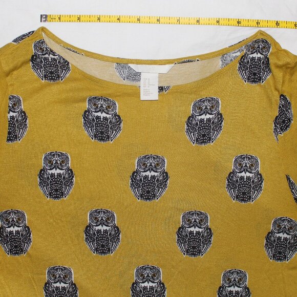 H&M Chartreuse Light Weight Long Sleeve Shirt with Black & White Owl Pattern - Picture 9 of 12